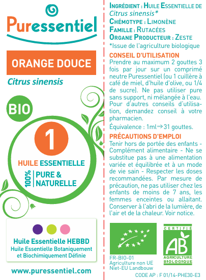 Puressentiel huile essentielle Orange Douce BIO 10 ml