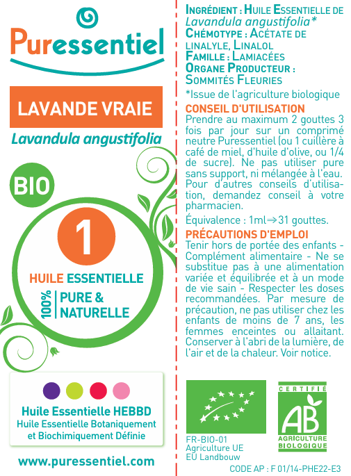 Puressentiel huile essentielle Lavande Vraie BIO flacon 10 ml