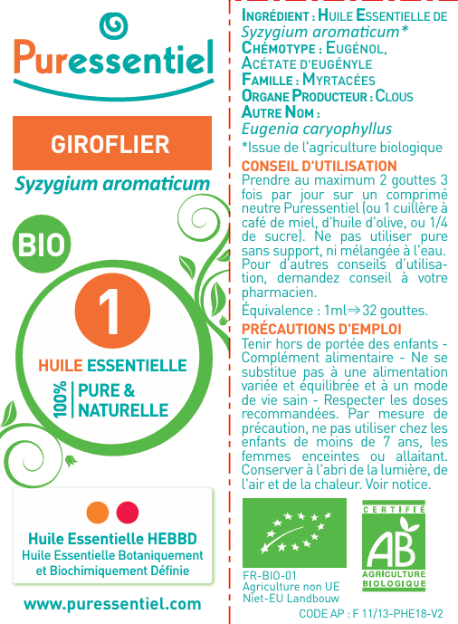 Puressentiel huile essentielle Giroflier BIO flacon 5 ml
