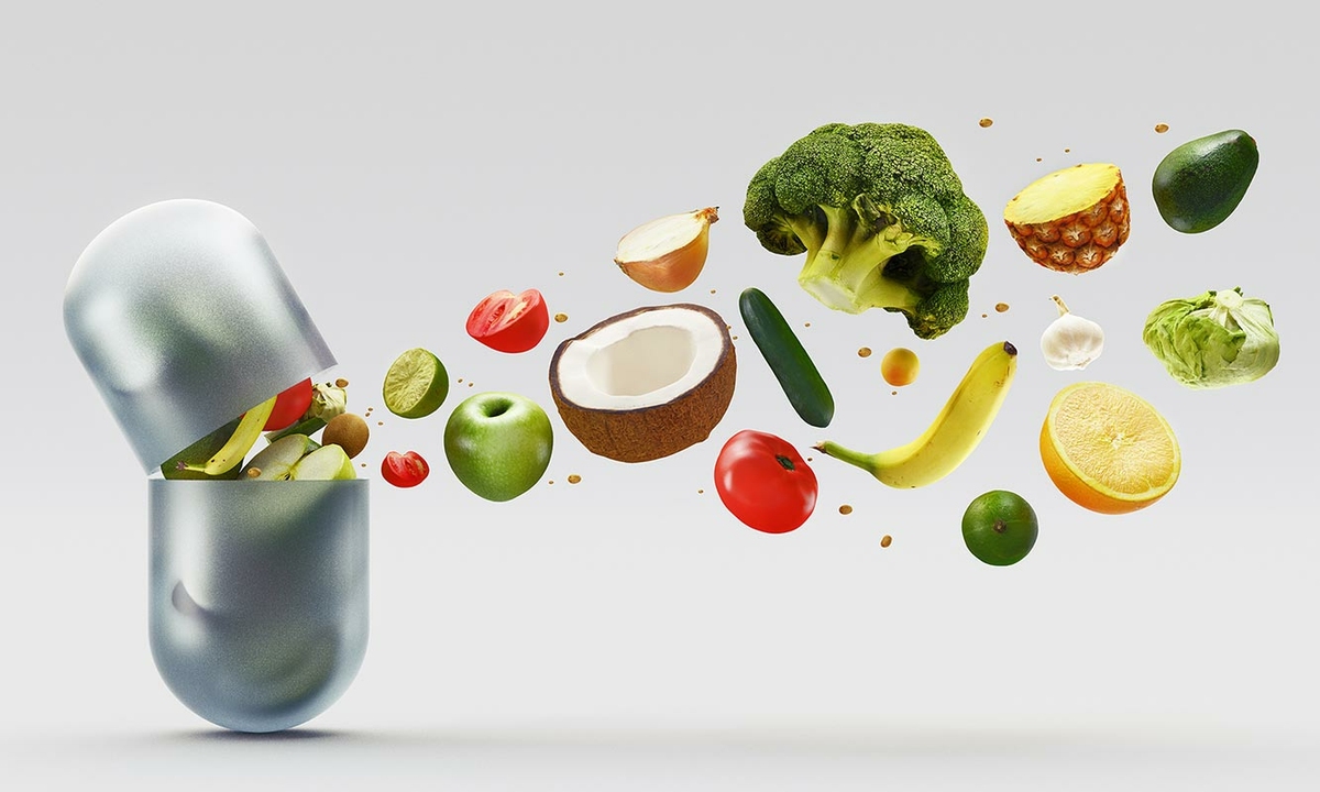 Gélule de complément alimentaire contenant les vitamines des aliments, sans leur apport calorique