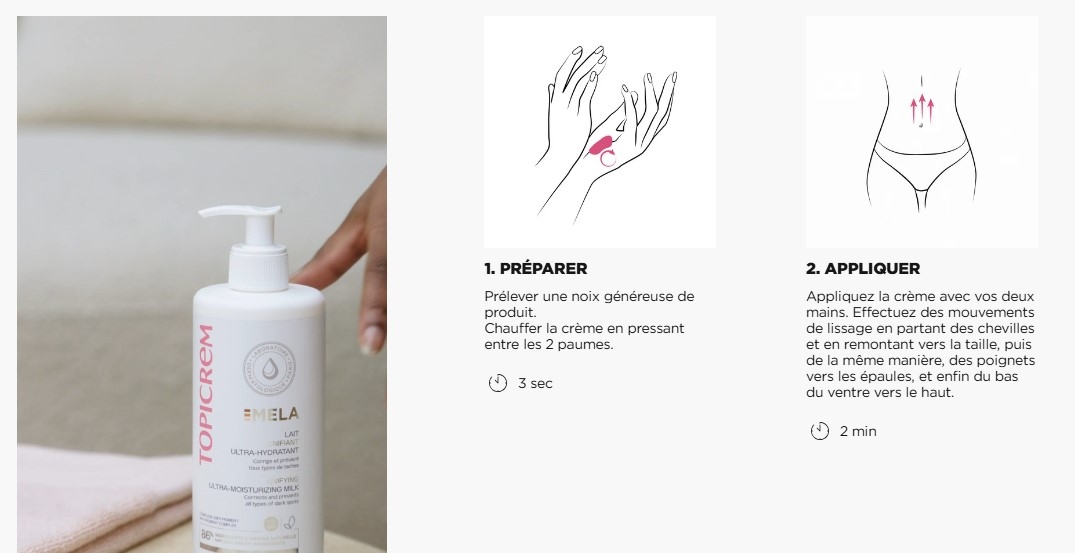 topicrem-mela-lait-unifiant-ultra-hydratant-flacon-500ml-utilisation-pharmaglobe.lu