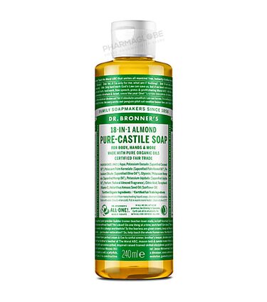 Dr. Bronner's Mandel Flüssigseife 240 Ml - 18-in-1 Allzweckseife, Vegan & Tierversuchsfrei