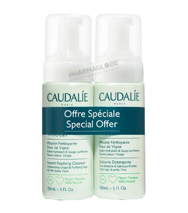 CAUDALIE-VINOCLEAN-MOUSSE-NETTOYANTE-2-flacons-de-150-ML-purifiant-hydratant-offre-speciale-pharmaglobe.lu
