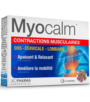 3-C-MYOCALM-30-COMPRIMES-contractions-musculaires-relaxe-dos-cervicales-lombaire-pharmaglobe.lu