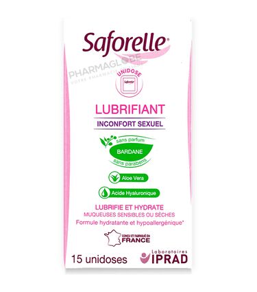 SAFORELLE-LUBRIFIANT-15-UNIDOSES-inconfort-sexuel-aloe-vera-acide-hyaluronique-hydrate-lubrifie-iprad-boite-pharmaglobe.lu