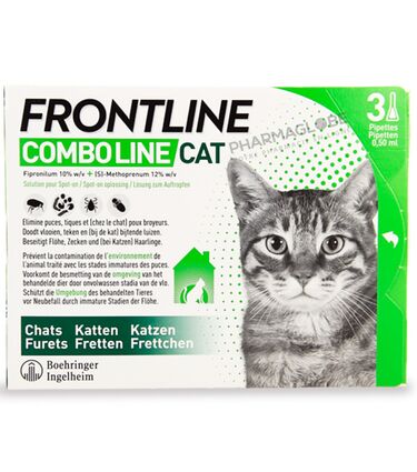 FRONTLINE-COMBO-LINE-CAT-SPOT-ON 3-PIPETTES-elimine-puces-anti-tiques-chat-pharmaglobe.lu