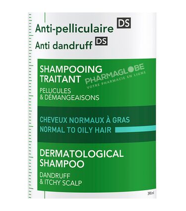 DERCOS-SHAMPOOING-ANTIPELLICULAIRE-demangeaisons-cheveux-GRAS-et-NORMAUX-390-ML-elimine-pellicules-face-pharmaglobe.lu