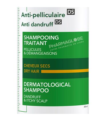VICHY-DERCOS-SHAMPOOING-ANTIPELLICULAIRE-et-anti-demangeaisons-cheveux-SEC-390-ML-face-pharmaglobe.lu