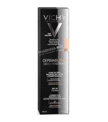 VICHY-FOND-DE-TEINT-DERMABLEND-CORRECTEUR-3D-N-25-30ML-couleur-nude-SPF25-oil-free-boite-pharmaglobe.lu