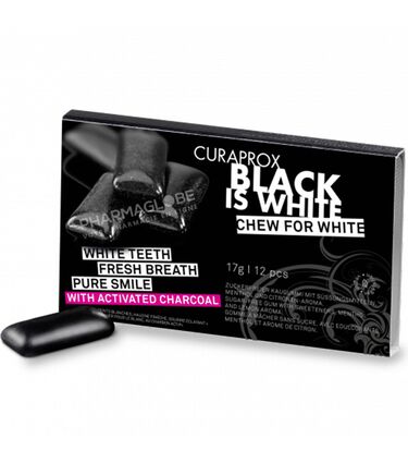 CURAPROX-BLACK-IS-WHITE-CHEWING-GUM-par-12-avec-charbon-actif-dents-blanches-pharmaglobe.lu