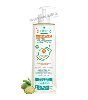 PURESSENTIEL-ASSAINISSANT-GEL-lavant-SURGRAS-500-ML-savon-liquide-corps-visgae-mains-pharmaglobe.lu