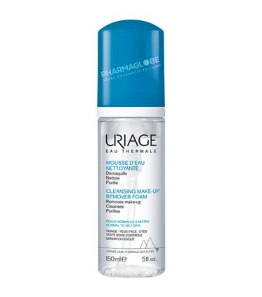 URIAGE-MOUSSE-D-EAU-NETTOYANT- Flacon-150-ML-demaquille-nettoie-peau-normale-a-mixte-visage-yeux-pharmaglobe.lu