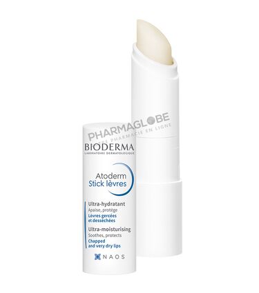 BIODERMA-ATODERM-STICK-4-G-baume-levres-ultra-hydratant-apaiser-proteger-levres-gercees-dessechees-tube-ouvert-pharmaglobe.lu