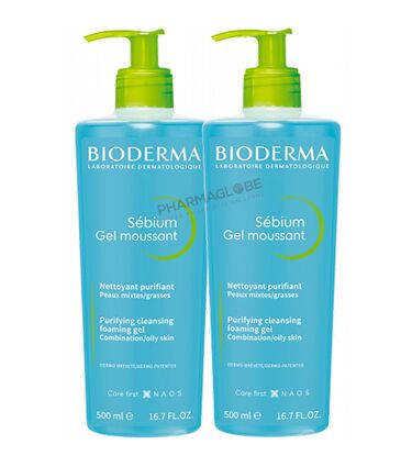 BIODERMA-SEBIUM-GEL-MOUSSANT-2-flacons-500-ML-promo-duopack-nettoyer-purifier-peau-mixte-grasse-pharmaglobe.lu