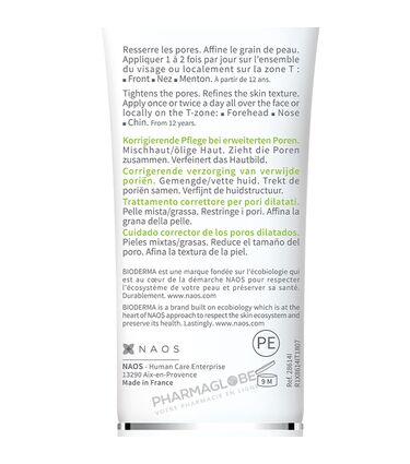 BIODERMA-SEBIUM-PORE-REFINER-CREME-30-ML-soin-correcteur-pores-dilates-resserrer-pores-affiner-grain,-peau-peau-mixte-grasse-tube-verso-pharmaglobe.lu