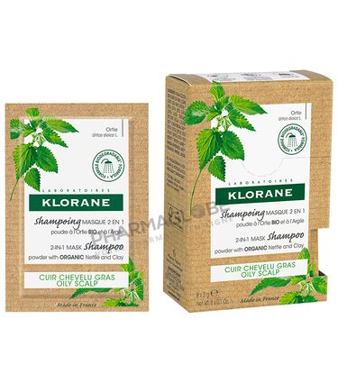 KLORANE-SHAMPOING-MASQUE-2-EN-1-ORTIE-BIO-et-ARGILE-8-sachets-de-3G-cuir-chevelu-gras-cheveux-gras-pharmaglobe.lu