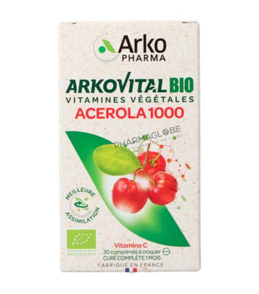 ARKOVITAL-ACEROLA-1000-BIO-30-Comprimes-Arkopharma-vitamine-C-vegetale-comprimes-a-croquer-pharmaglobe.lu