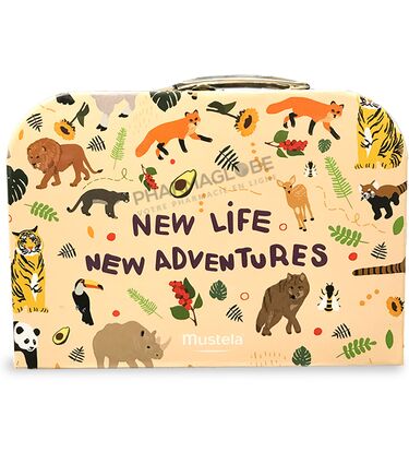 MUSTELA-VALISETTE-BABY-SHOWER-KIT-JUNGLE-coffret-cadeau-bebe-eau-rafraichissante-coiffante-hydra-bebe-creme-visage-gel-lavant-doux-corps-et-cheveux-pharmaglobe.lu
