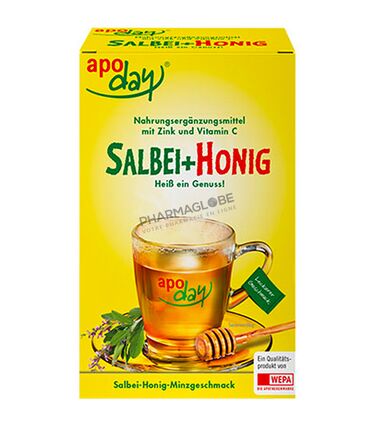 Apoday Salbei+Honig - Apoday-Sauge-et-Miel-10-Sachets-complement-alimentaire-poudre-vitamine-C-et-zink-pharmaglobe.lu