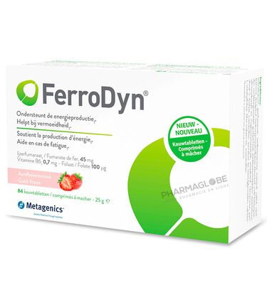 FerroDyn-Metagenics-84-Comprimes-à-Macher-Fer-et-Vitamines-B6-et-B9-pharmaglobe,lu