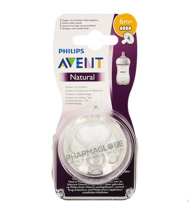 Philips-Avent-2-Tétines-Natural-2.0-Fast-4-Trous-tetines-debit-rapide-pharmaglobe,lu
