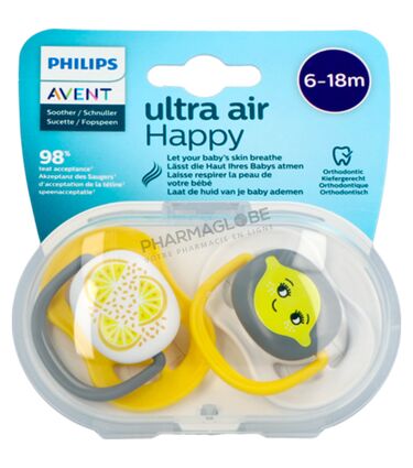 Philips-Avent-Sucette-Ultra-Air-Bébé-6-18-Mois-Lemon-boite-pharmaglobe,lu