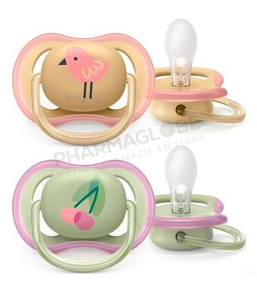 Philips-Avent-Sucette-Ultra-Air-Bébé-plus-0-Mois-Cerise-Moineau-pharmaglobe,lu