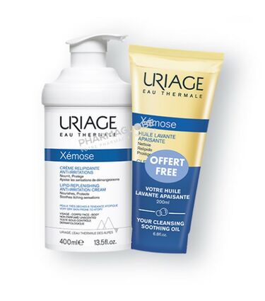uriage-xemose-creme-relipidante-flacon-400-ml-xemose-huile-lavante-200-ml-pharmaglobe.lu