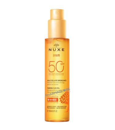 nuxe-sun-huile-solaire-bronzante-spf-50-visage-corps-flacon-150-ml-pharmacie-pharmaglobe.lu