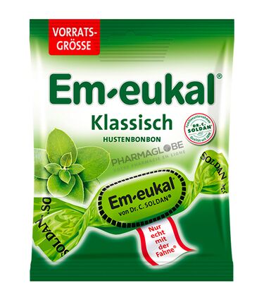 Em-eukal-Klassisch-Hustenbonbons-Zuckerhaltig-Sachet-150-g-Bonbons-Classic-avec-Sucre-Contre-la-Toux-pharmaglobe.lu