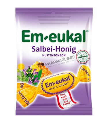 Em-eukal-Salbei-Honig-Zuckerhaltig-Sachet-75-g-Bonbons-Vitamine-C-Miel-et-Saug-Contre-la-Toux-pharmaglobe.lu