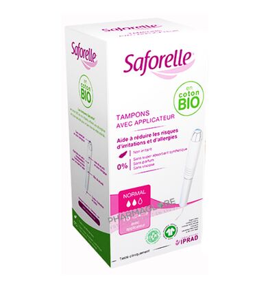 saforelle-boite-14-tampons-hygieniques-coton-bio-normal-applicateur-iprad-hypo-allergeniques-non-irritants-pharmacie-pharmaglobe.lu
