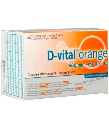 D-vital-Orange-500 mg/440-UI-30-Sachets-Will-Pharma-calcium-et-vitamine-D-pharmaglobe.lu