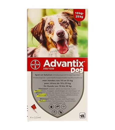 ADVANTIX-250/1250-CHIEN-10-25-KG-4-fois-2,5ML-eliminer-puces-tiques-poux-pharmaglobe.lu