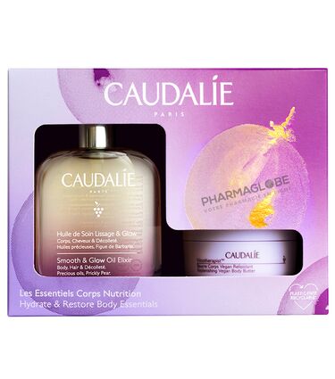CAUDALIE-COFFRET-NOEL-Huile-de-SOIN-Lissage-et-Glow-corps-cheveux-decollete-nutrition-corps-pharmaglobe.lu