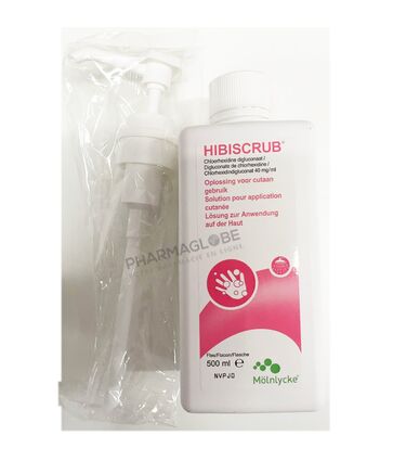 HIBISCRUB-4-pour-cent-1-Flacon-plus-1-POMPE-500-ML-savon-antiseptique-pharmaglobe.lu