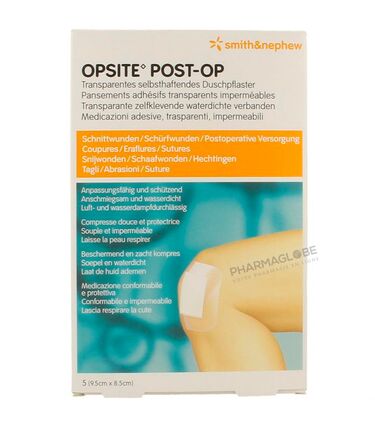 OPSITE-POST-OPERATOIRE-8,5-par-9,5-CM-X-5-pansements-transparents-impermeables-pharmaglobe.lu