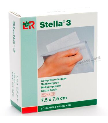 STELLA-COMPRESSES-DE-GAZE-3/1-7,5-par-7,5-CM 20-PIECES-35003-pharmaglobe.lu
