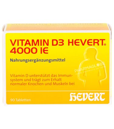 Vitamin-D3-Hevert-4000-IE-90-Comprimés-Système-immunitaire-Os-Vitalité-vitamine-D-pharmaglobe.lu