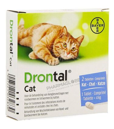 DRONTAL-CAT-2-COMPRIMES-VETERINAIRE-antiparasitaire-chat-pharmaglobe.lu