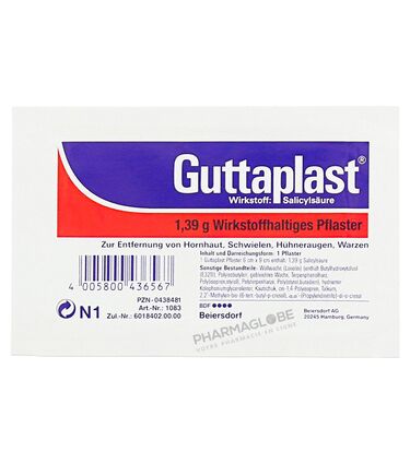 Guttaplast-1-Pansement-6x9-cm-1,39g-Acide-Salicylique-Verrues-Callosités-Cors-pharmaglobe.lu