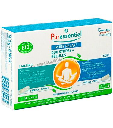 PURESSENTIEL-PURE-RELAX-DUO-STRESS-GELULE-30-favoriser-relaxation-diminuer-stress-pharmaglobe.lu