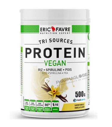 Protein-Vegan-Protéines-Végétales-Tri-Source-Vanille-Pot-500-g-Eric-Favre-Riz-Spiruline-Pois-nutrition-sport-musculation-pharmaglobe.lu