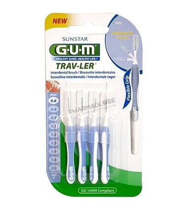 GUM-TRAV-LER-PB-0,6-MM-X-4-N°1312-4-brossettes-interdentaires-iso-0-0.6mm-anti-plaque-pharmaglobe.lu