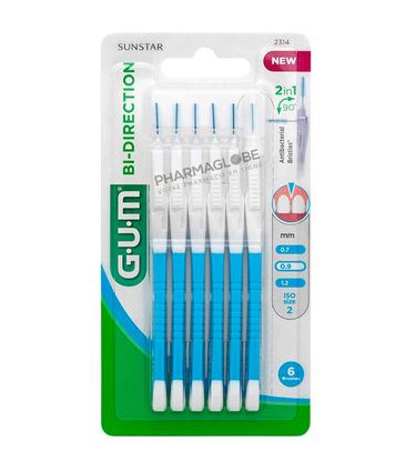 GUM-BI-DIRECTION-2314-BLISTER-DE-6-BROSSETTES-0,9-MM-nettoyage-espace-interdentaire-pharmaglobe.lu