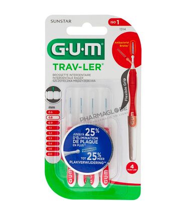 GUM-TRAV-LER-1314-LOT-DE-4-BROSSETTES-INTERDENTAIRES-0,8MM-pharmaglobe.lu