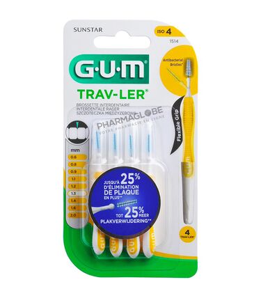 GUM-TRAV-LER-1514-LOT-DE-4-BROSSETTES-INTERDENTAIRES-1,3MM-pharmaglobe.lu