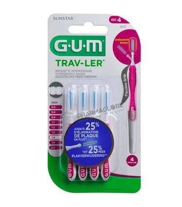GUM-TRAV-LER-1612-LOT-DE-4-BROSSETTES-INTERDENTAIRES-1,4MM-pharmaglobe.lu