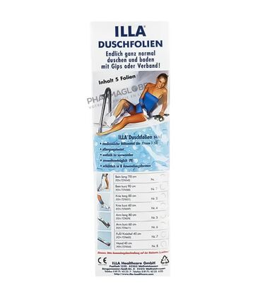Illa-Duschfolien-Bein-kurz-90-cm-5-Pieces-Jambe-Courte-Protège-le-Plâtre-ou-le-Bandage-Lors-de-la-Douche-pharmaglobe.lu