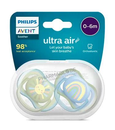  Philips-Avent-Sucette-Ultra-Air-Orthodontiques-+0-Mois-Garcon-Soleil-&-Arc-en-ciel-pharmaglobe.lu